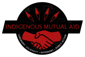 [Indigenous Mutual Aid Logo -Red hands shaking on a black background]