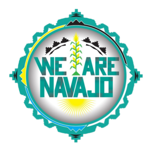 [Blue letters saying "We Are Navajo" on a white background]