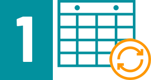 icon of calendar with circle in corner